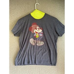 Disney Mickey Mouse with Glasses Mens  Retro Graphic Gray Shirt‎ New 2XL